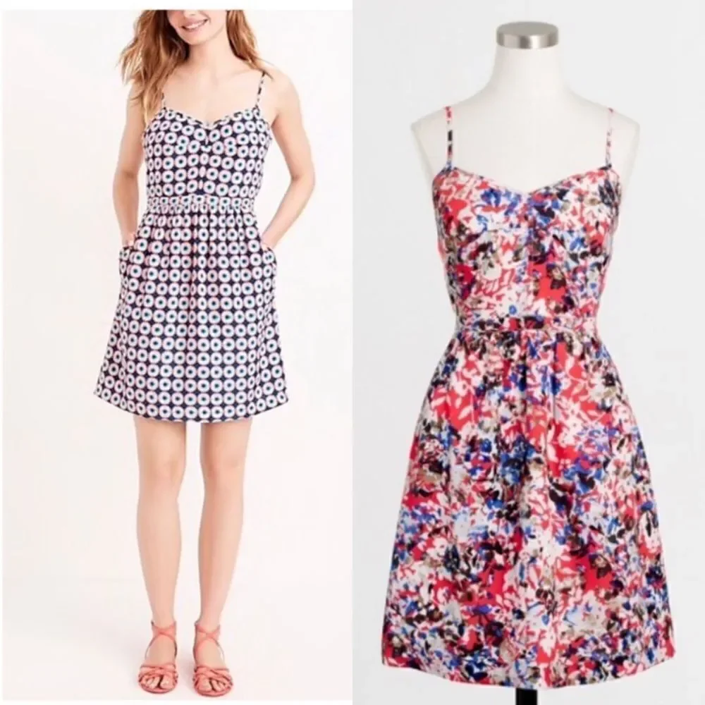 J. Crew Printed Seaside Cami Dress Blue Red Floral Size 4